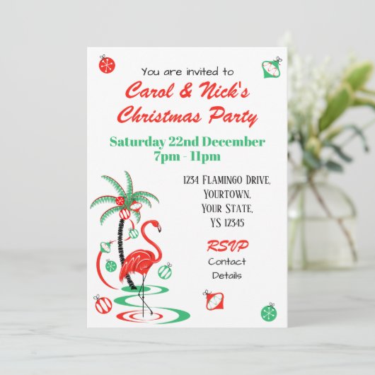 Red Christmas Flamingo Multi zurück Einladung (Stehend Vorderseite)