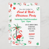 Red Christmas Flamingo Multi zurück Einladung (Vorne/Hinten)