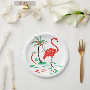 Red Christmas Flamingo Papierteller