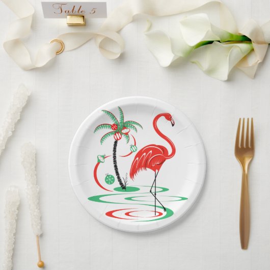 Red Christmas Flamingo Papierteller (Hochzeit)