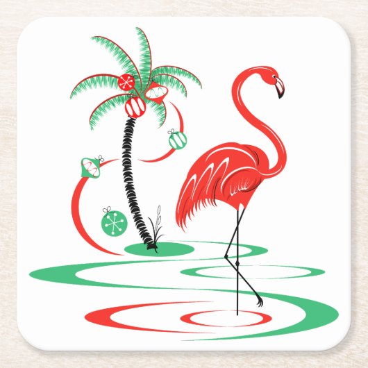Red Christmas Flamingo Platz Rechteckiger Pappuntersetzer (Vorderseite)
