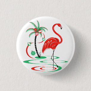 Red Christmas Flamingo Taste rund Button