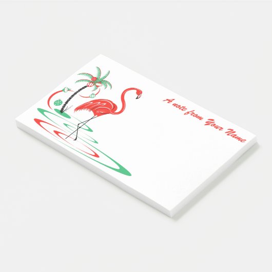 Red Christmas Flamingo Text Landschaft groß Post-it Klebezettel (angewinkelt)