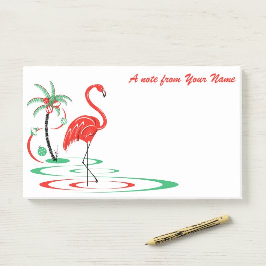 Red Christmas Flamingo Text Landschaft groß Post-it Klebezettel (Auf Schreibtisch)