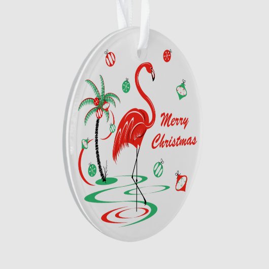 Red Christmas Flamingo Weihnachts-Acryl-Runde Ornament (Vorderseite)