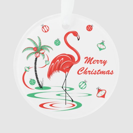 Red Christmas Flamingo Weihnachts-Acryl-Runde Ornament (Vorderseite)