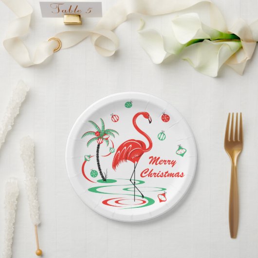 Red Christmas Flamingo Weihnachtsschild Pappteller (Hochzeit)