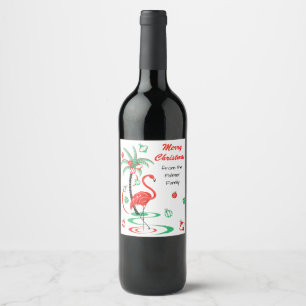 Red Christmas Flamingo Weihnachtsweinlabel Weinetikett
