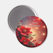 Red Christmas Floral Holiday Magnet (Vorderseite/Rückseite)
