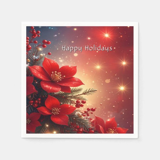 Red Christmas Floral Holiday Napkin Serviette (Vorderseite)