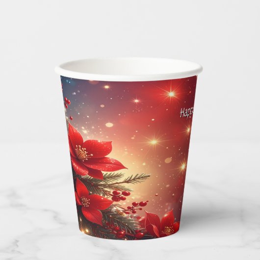 Red Christmas Floral Holiday Paper Cups Pappbecher (Vorderseite)