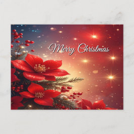 Red Christmas Floral Holiday Postcard Postkarte