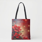 Red Christmas Floral Holiday Tote Bag Tasche (Vorderseite)