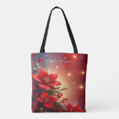 Red Christmas Floral Holiday Tote Bag Tasche (Rückseite)