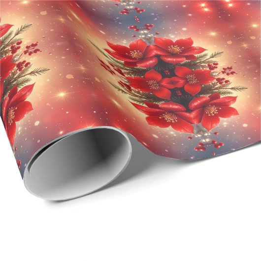 Red Christmas Floral Holiday Wrapping Paper Geschenkpapier (Rolleneckpunkt)