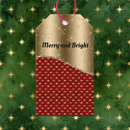 Red Christmas Floral mit Gold Ribbon und Name Geschenkanhänger