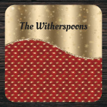 Red Christmas Floral mit Gold Ribbon und Name