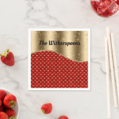 Red Christmas Floral mit Gold Ribbon und Name Serviette (Beispiel)