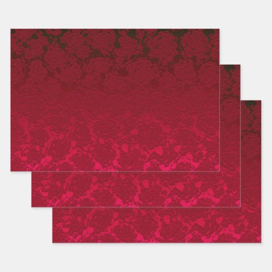 Red Christmas Floral sukculent Muster Metallic Geschenkpapier Set (Set)