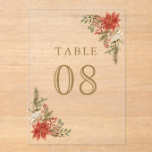 Red Christmas Floral Wedding Acrylic Table Number Acryleinladungen (Vorderseite)