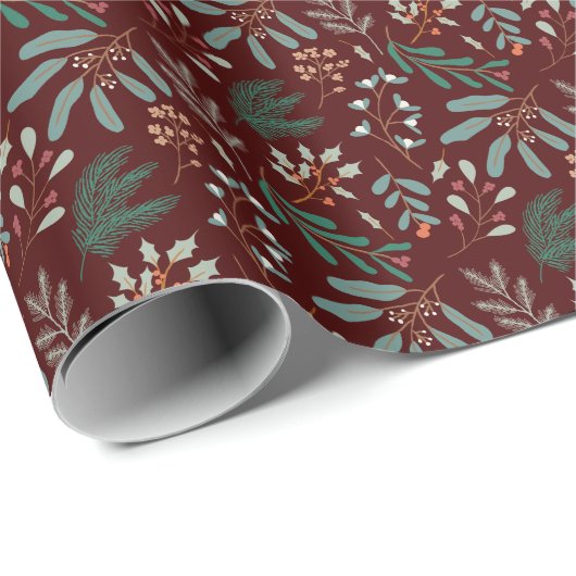 Red Christmas Foliage Muster Geschenkpapier (Rolleneckpunkt)