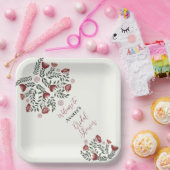 Red Christmas Folk Art Floral Pappteller (Party)