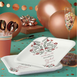 Red Christmas Folk Art Floral Pappteller