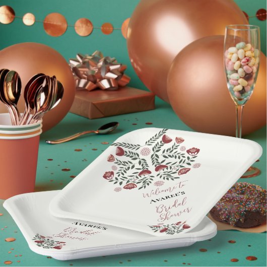 Red Christmas Folk Art Floral Pappteller (Multi)