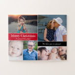 Red Christmas Foto Collage Wir Liebe Sie zu Stücke Puzzle<br><div class="desc">Stellen Sie sich vor, Großmutter und Opa würden dieses Rätsel zusammen mit ihren Enkelkindern machen. Die Überraschung, ihre Fotos zu sehen, ist ein wunderbares Gefühl. Viel Spaß! Anpassen Sie die Namen und Fotos einfach an. Ein wunderbares Weihnachtsgeschenk. Frohe Weihnachten Oma und Opa, Wir Liebe Sie in Teile Text ist anpassbar....</div>