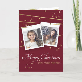 Red Christmas Foto Gruß Gold geometrische Linien Einladung