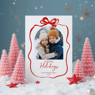 Red Christmas Foto HandGezeichnet Bow Ribbon Feiertagspostkarte
