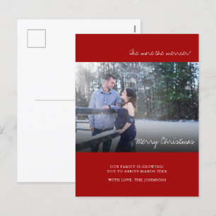 Red Christmas Foto Pregnancy Announccard Feiertagspostkarte