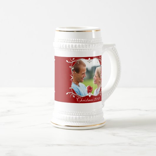 Red Christmas Foto Stein mit grüner Grenze Bierglas (VorderseiteRechts)