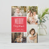 Red Christmas Four Foto Collage Feiertagskarte (Stehend Vorderseite)