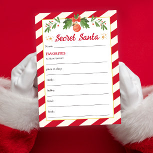 Red Christmas Games Secret Santa Questionnaire Einladung