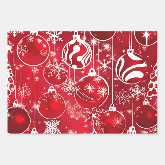 Red Christmas Geschenk Wrap, Holiday Designs Geschenkpapier Set (Vorderseite 3)