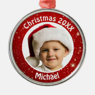 Red Christmas Glitzern Custom Foto Personalisiert Ornament Aus Metall