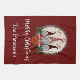 Red Christmas Gnomes Trendy Elves Geschirrtuch