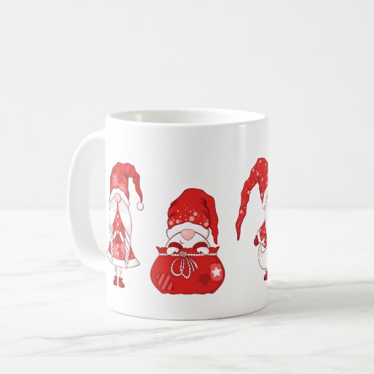 Red Christmas Gnomes with Santa Sack Kaffeetasse (Vorderseite Links)