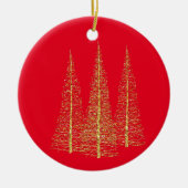 Red Christmas Gold Trees Ball Star Foto Ornament (Vorne)