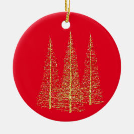 Red Christmas Gold Trees Ball Star Foto Ornament