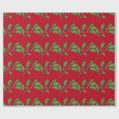 Red Christmas Green Mistletoe Pattern Geschenkpapier (Flach)
