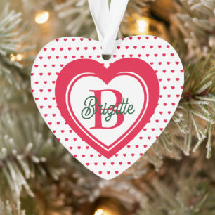Red Christmas Hearts Mit Monogramm Custom Ornament