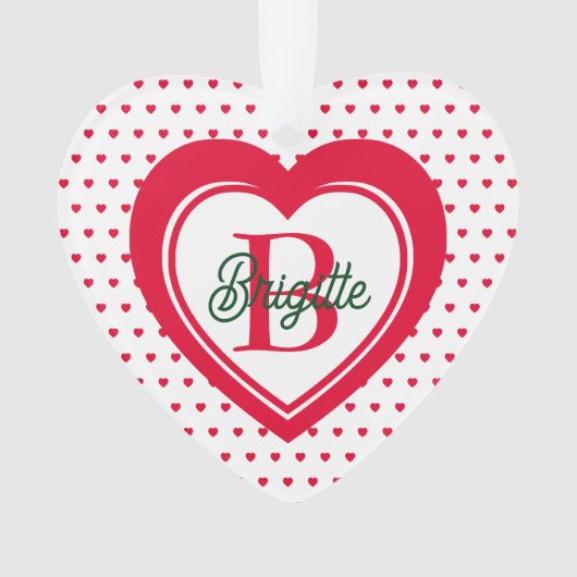 Red Christmas Hearts Mit Monogramm Custom Ornament (Vorderseite)