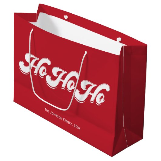 Red Christmas Ho Ho Ho Geschenktaschen Große Geschenktüte (Vorderseite Schrägansicht)