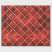 Red Christmas Holiday Gold Glitzer Damask Geschenk Geschenkpapier (Flach)