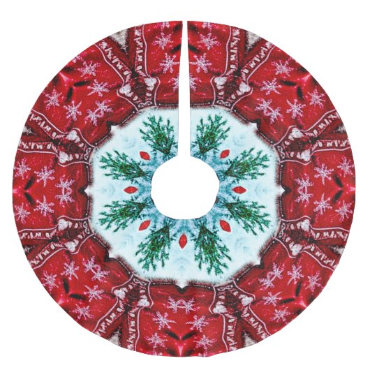 Red Christmas Holiday Tree Skirt Polyester Weihnachtsbaumdecke (Vorderseite)