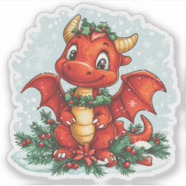 Red Christmas Holly Dragon Aufkleber