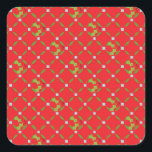 Red Christmas Holly Pattern Square Stickers<br><div class="desc">Red Christmas Holly Pattern Square Stickers</div>