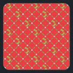 Red Christmas Holly Pattern Square Stickers<br><div class="desc">Red Christmas Holly Pattern Square Stickers</div>